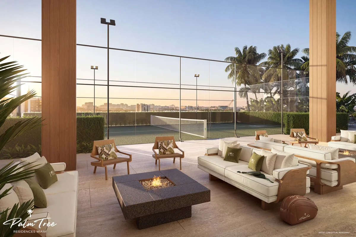 Outdoor padel court with city views at Palm Tree Residences Miami
